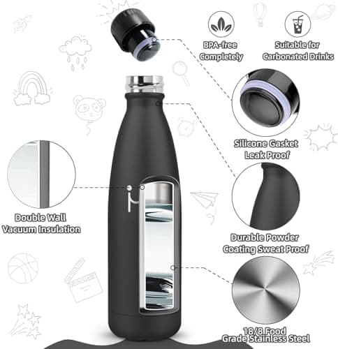 HoneyHolly Kinder Trinkflasche Doppelwandig, 500ML BPA-frei, Thermosflasche für Fitness und Gym