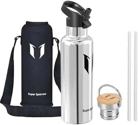 Super Sparrow Trinkflasche Edelstahl - Auslaufsicher Thermoskanne - Kinder für Sprudel, Sport, Schule, Fitness - 500ml -