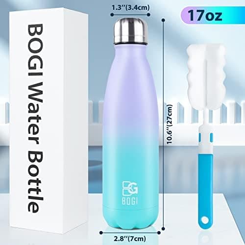 BOGI Doppelwandige Thermosflasche Edelstahl Trinkflasche Kinder Trinkflasche Schule Himmelblau Pink