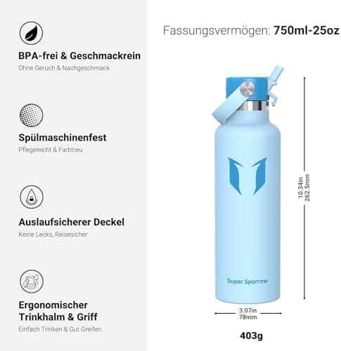 Super Sparrow Thermobecher für Sport und Outdoor - 500ml, 750ml - BPA-Frei, ClimatePartner certified - FlipFlow Trinkfla