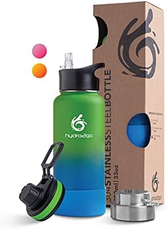 hydro2go Edelstahl Trinkflasche Mit Strohhalm, Bpa-Frei, Isolierflasche Für Kinder, Sport & Outdoor, 12h Heiß 24h Kalt H