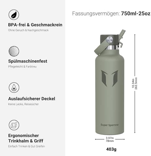 Super Sparrow Thermobecher für Sport und Outdoor - 500ml, 750ml - BPA-Frei, ClimatePartner certified - FlipFlow Trinkfla
