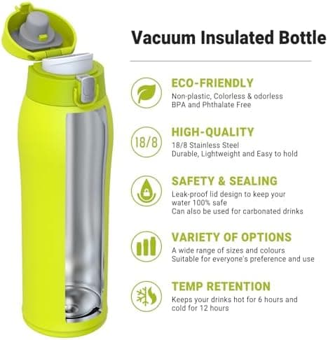 AORIN Trinkflasche Edelstahl 18/8, 500ml, BPA-Frei, Doppelwandig Isolierflasche für Sport, Schule und Outdooraktivitäten