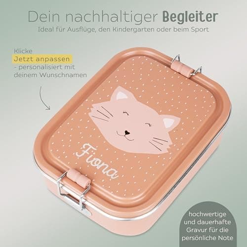 Wunderwunsch TRIXIE Edelstahl Lunchbox für Kinder, individuell mit deinem Namen persönliche Fuchslunchbox, perfekt zur E