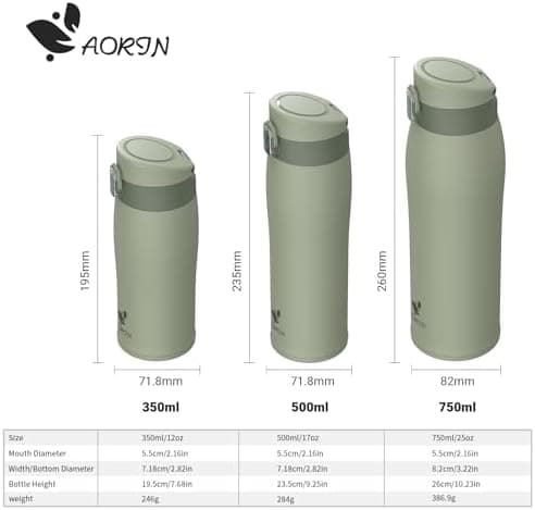 AORIN Trinkflasche Edelstahl 18/8, 500ml, BPA-Frei, Doppelwandig Isolierflasche für Sport, Schule und Outdooraktivitäten