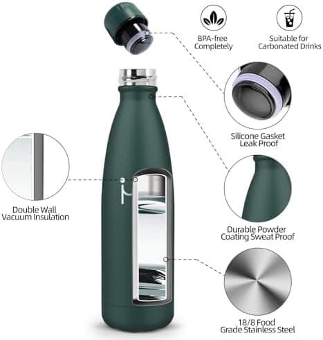 HoneyHolly Kinder Trinkflasche Doppelwandig, 500ML BPA-frei, Thermosflasche für Fitness und Gym