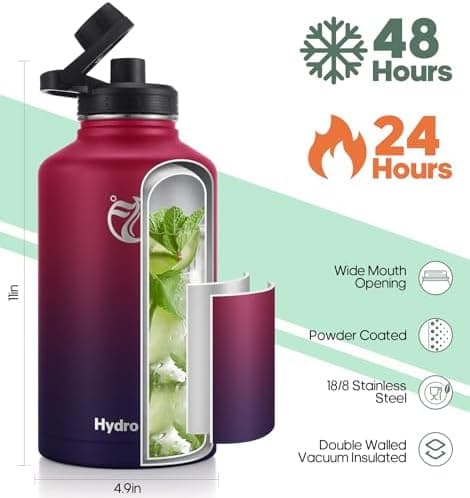 HydroPal Edelstahl Trinkflasche - Isolierte Flasche mit Strohhalm & 2 Deckeln, Auslaufsichere Isolierung für Sport, 500m
