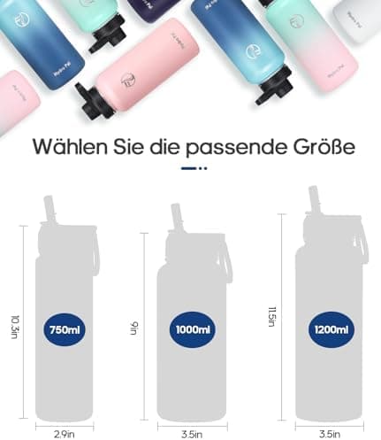 HydroPal Edelstahl Trinkflasche - Isolierte Flasche mit Strohhalm & 2 Deckeln, Auslaufsichere Isolierung für Sport, 500m