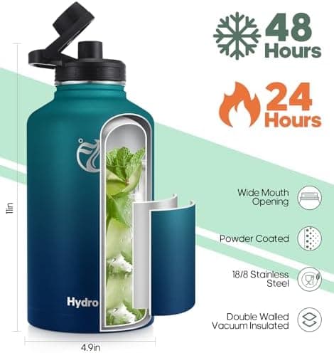 HydroPal Edelstahl Trinkflasche - Isolierte Flasche mit Strohhalm & 2 Deckeln, Auslaufsichere Isolierung für Sport, 500m