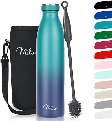 Milu Edelstahl Trinkflasche für Erwachsene – 750ml Isolierflasche zum Tragen – auslaufsicher, Kohlensäuregerecht inkl. R