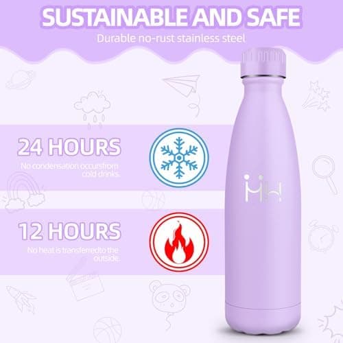 HoneyHolly Kinder Trinkflasche Doppelwandig, 500ML BPA-frei, Thermosflasche für Fitness und Gym