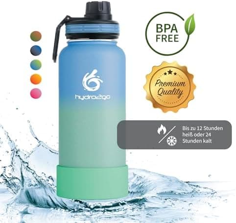 hydro2go Edelstahl Trinkflasche Mit Strohhalm, Bpa-Frei, Isolierflasche Für Kinder, Sport & Outdoor, 12h Heiß 24h Kalt H