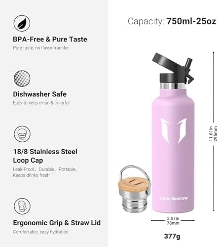 Super Sparrow Trinkflasche Edelstahl - Auslaufsicher Thermoskanne - Kinder für Sprudel, Sport, Schule, Fitness - 500ml -