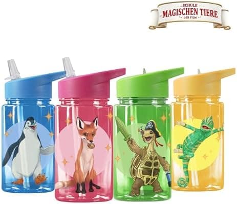 AWAVE Schule Magische Tiere Trinkflasche Kinder Edelstahl 380ml Blau Kohlensäure geeignet Thermosflasche Juri Einhandöff