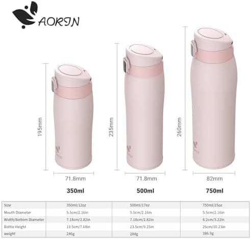 AORIN Trinkflasche Edelstahl 18/8, 500ml, BPA-Frei, Doppelwandig Isolierflasche für Sport, Schule und Outdooraktivitäten