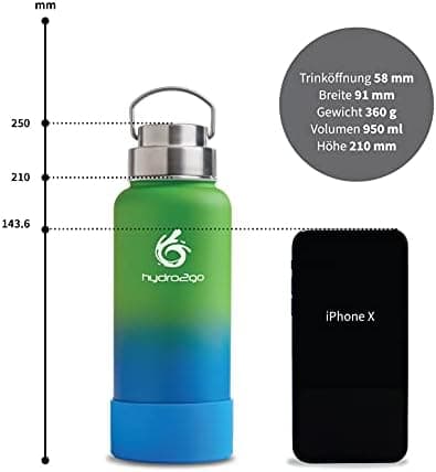hydro2go Edelstahl Trinkflasche Mit Strohhalm, Bpa-Frei, Isolierflasche Für Kinder, Sport & Outdoor, 12h Heiß 24h Kalt H