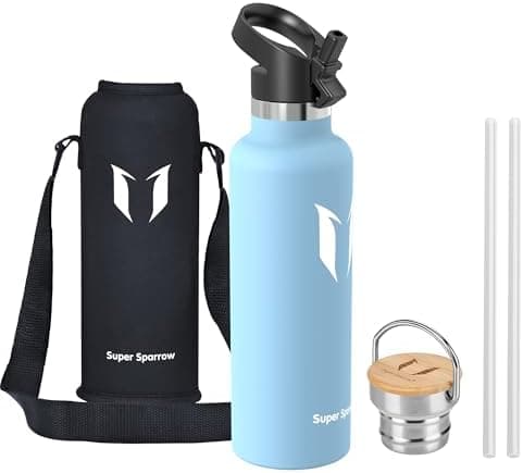 Super Sparrow Trinkflasche Edelstahl - Auslaufsicher Thermoskanne - Kinder für Sprudel, Sport, Schule, Fitness - 500ml -