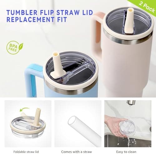 Wiederverwendbare Ersatzdeckel für 40oz Becher | Auslaufsichere Tumbler Abdeckungen | Stanley Cup Zubehör (Beige 2pcs)