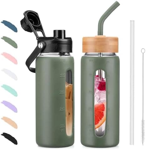 BLUEGO Glaswasserflasche 900ml BPA-frei für Outdoor Aktivitäten
| CADRES Glasbecher mit Zeitmarkierung und Silikonschut
