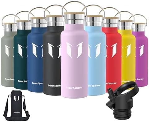Super Sparrow Trinkflasche Edelstahl - Auslaufsicher Thermoskanne - Kinder für Sprudel, Sport, Schule, Fitness - 500ml -