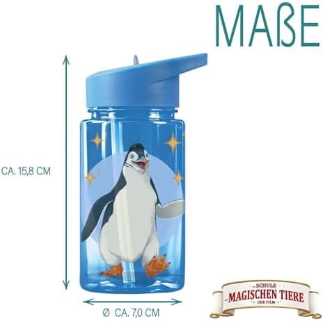 AWAVE Schule Magische Tiere Trinkflasche Kinder Edelstahl 380ml Blau Kohlensäure geeignet Thermosflasche Juri Einhandöff