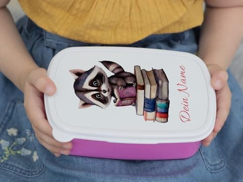 GRAZDesign Personalisierte Brotdose Waschbär mit Namen - Geschenk zur Einschulung für Kinder in der Schule und Kindergar
