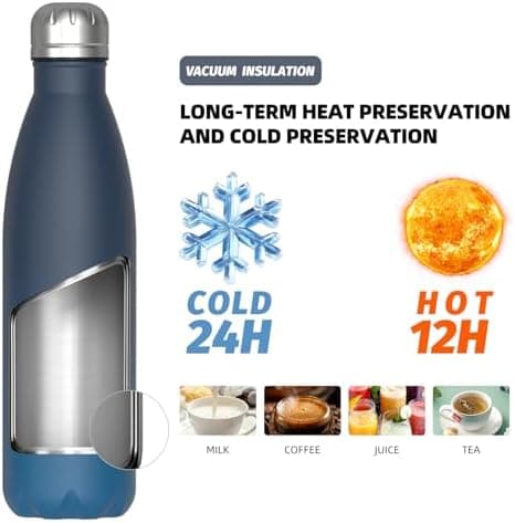 WATERSY Doppelwandige Edelstahl-Trinkflasche 500 ml Kinder ThermoSafe BPA-Frei Kalt&Warm Sprudel Dunkel Blau Sport Gym