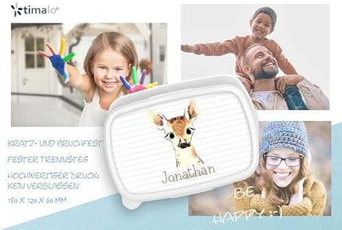 Timalo® Brotdose Kinder mit Namen | Personalisierte Bento Lunchbox für Jungen & Mädchen | Kindergarten & Schule Motiv Ti