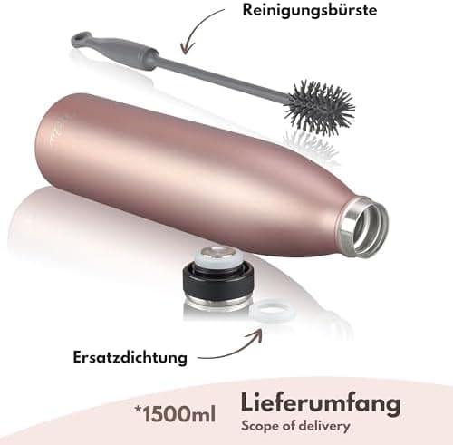 Milu Edelstahl Trinkflasche für Erwachsene – 750ml Isolierflasche zum Tragen – auslaufsicher, Kohlensäuregerecht inkl. R