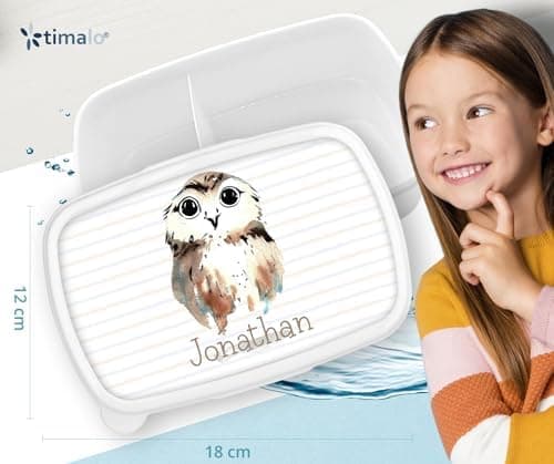 Timalo® Brotdose Kinder mit Namen | Personalisierte Bento Lunchbox für Jungen & Mädchen | Kindergarten & Schule Motiv Ti