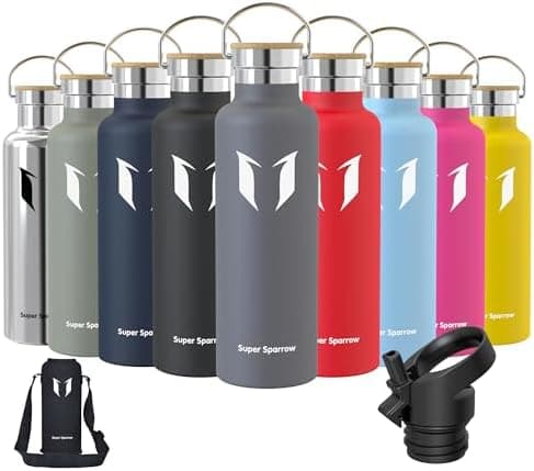 Super Sparrow Trinkflasche Edelstahl - Auslaufsicher Thermoskanne - Kinder für Sprudel, Sport, Schule, Fitness - 500ml -