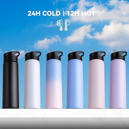 Edelstahl Trinkflasche - 1L - mit Strohhalm, BPA frei Thermosflasche,Vakuum Doppelwandisolierung für Sport,Schule und Fa