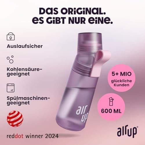 air up® Trinkflasche für Schule und Sport | inkl. 5 zuckerfreien Duft-Pods & Strohhalm | Wasserflasche in Lila für Kinde