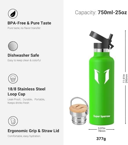 Super Sparrow Trinkflasche Edelstahl - Auslaufsicher Thermoskanne - Kinder für Sprudel, Sport, Schule, Fitness - 500ml -