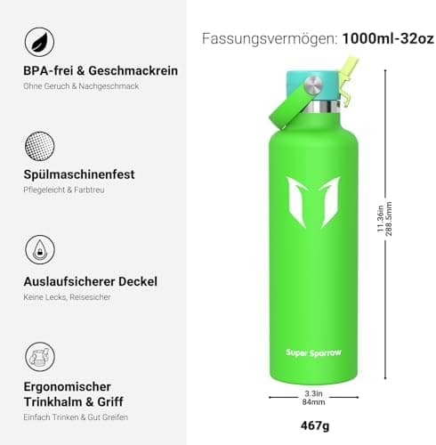 Super Sparrow Thermobecher für Sport und Outdoor - 500ml, 750ml - BPA-Frei, ClimatePartner certified - FlipFlow Trinkfla