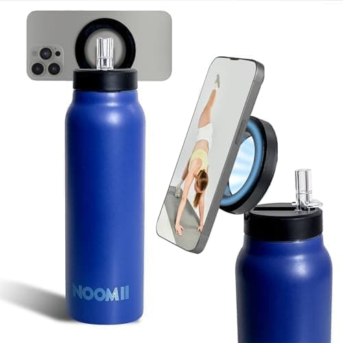NooMii Edelstahl Trinkflasche – 800ml Wasserflasche mit magnetischem Deckel & Strohhalm - Ideal für Büro & Sport (Schwar