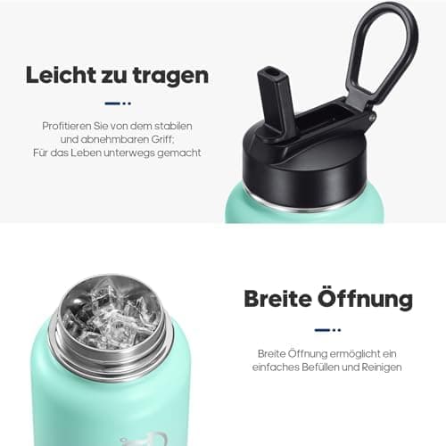 HydroPal Edelstahl Trinkflasche - Isolierte Flasche mit Strohhalm & 2 Deckeln, Auslaufsichere Isolierung für Sport, 500m