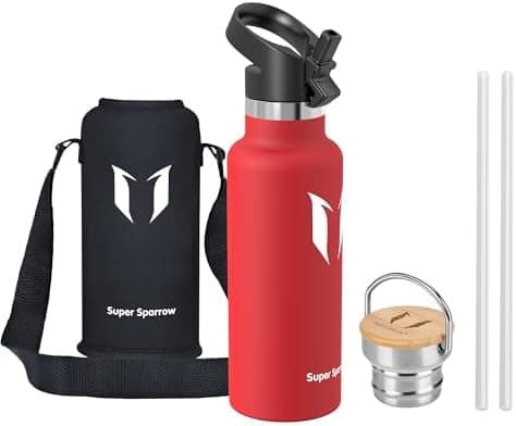 Super Sparrow Trinkflasche Edelstahl - Auslaufsicher Thermoskanne - Kinder für Sprudel, Sport, Schule, Fitness - 500ml -