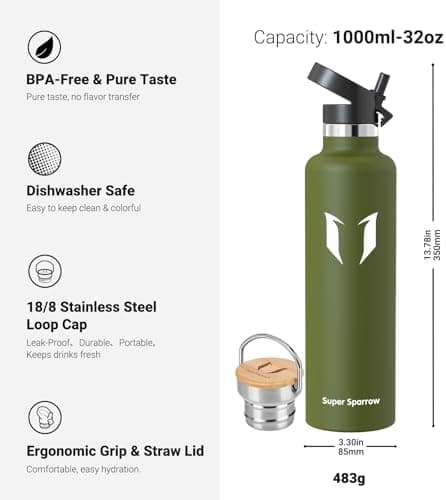 Super Sparrow Trinkflasche Edelstahl - Auslaufsicher Thermoskanne - Kinder für Sprudel, Sport, Schule, Fitness - 500ml -