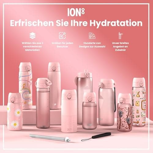 ION8 Kinder Trinkflasche Edelstahl Leicht 400ml Spülmaschinenfest Sichere Verriegelung