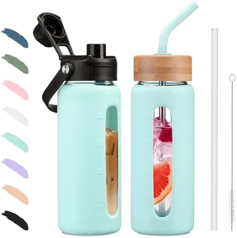 BLUEGO Glaswasserflasche 900ml BPA-frei für Outdoor Aktivitäten
| CADRES Glasbecher mit Zeitmarkierung und Silikonschut