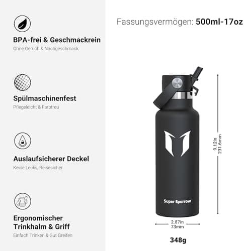 Super Sparrow Thermobecher für Sport und Outdoor - 500ml, 750ml - BPA-Frei, ClimatePartner certified - FlipFlow Trinkfla
