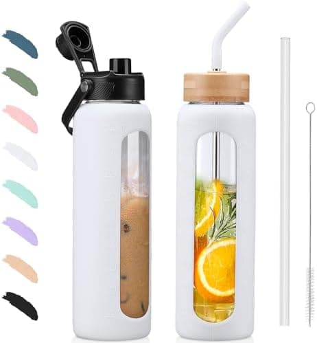 BLUEGO Glaswasserflasche 900ml BPA-frei für Outdoor Aktivitäten
| CADRES Glasbecher mit Zeitmarkierung und Silikonschut