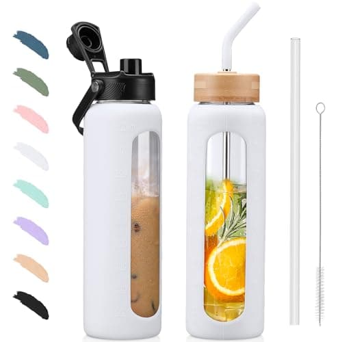 BLUEGO Glaswasserflasche 900ml BPA-frei für Outdoor Aktivitäten
| CADRES Glasbecher mit Zeitmarkierung und Silikonschut