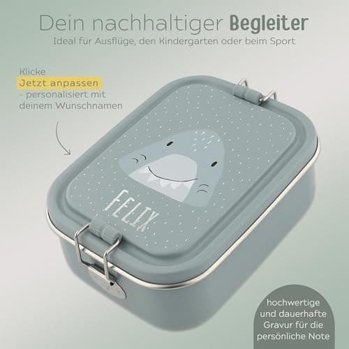 Wunderwunsch TRIXIE Edelstahl Lunchbox für Kinder, individuell mit deinem Namen persönliche Fuchslunchbox, perfekt zur E
