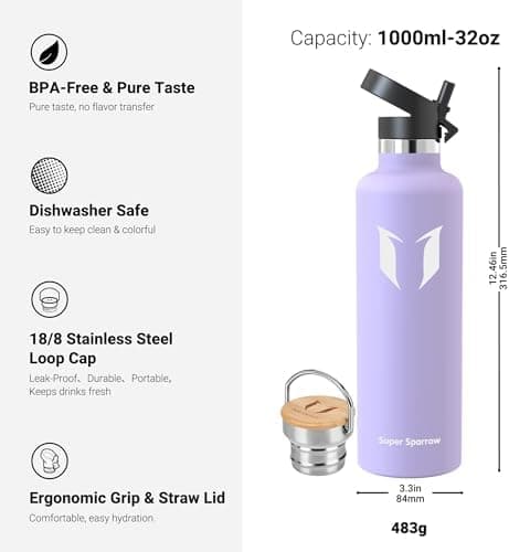 Super Sparrow Trinkflasche Edelstahl - Auslaufsicher Thermoskanne - Kinder für Sprudel, Sport, Schule, Fitness - 500ml -