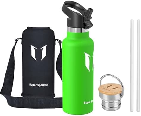 Super Sparrow Trinkflasche Edelstahl - Auslaufsicher Thermoskanne - Kinder für Sprudel, Sport, Schule, Fitness - 500ml -