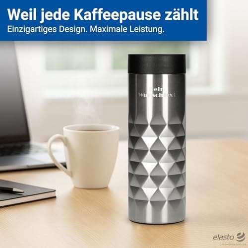 Thermobecher personalisiert 450 ml - auslaufsicherer Edelstahl to go Becher - Kaffeebecher für Büro, Auto und Uni - hält