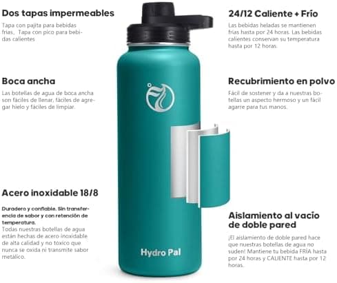 HydroPal Edelstahl Trinkflasche - Isolierte Flasche mit Strohhalm & 2 Deckeln, Auslaufsichere Isolierung für Sport, 500m