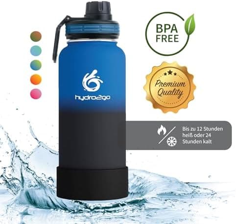 hydro2go Edelstahl Trinkflasche Mit Strohhalm, Bpa-Frei, Isolierflasche Für Kinder, Sport & Outdoor, 12h Heiß 24h Kalt H